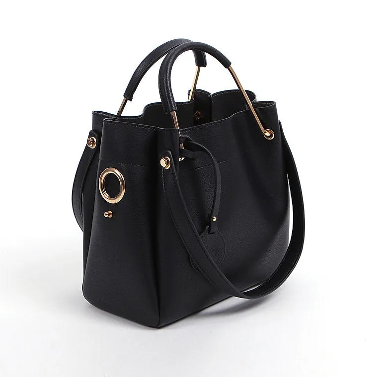 METAL HANDLE TOTE BAG-BLACK TB7010A