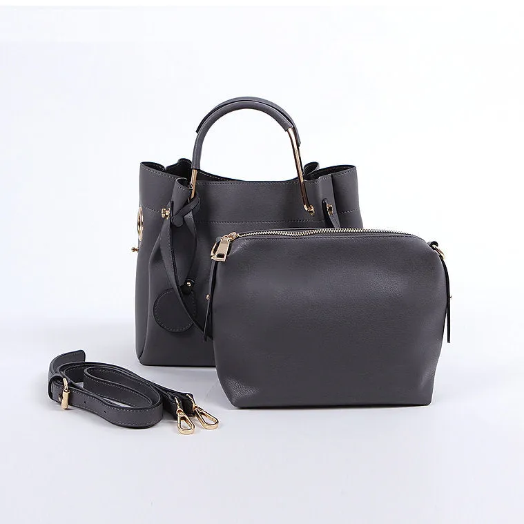 METAL HANDLE TOTE BAG-GREY TB7010A