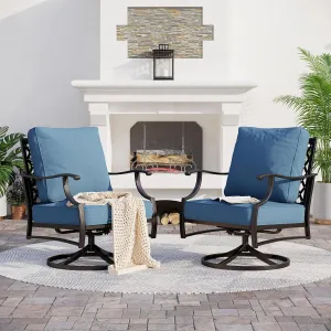 Metal Outdoor Swivel Patio Chairs Set of 2 with 5.75" Extra Thick Cushion, 2 Piece High Back Swivel Rocker Patio Chairs Outdoor Furniture Seating for Deck Balcony Front Porch, Navy