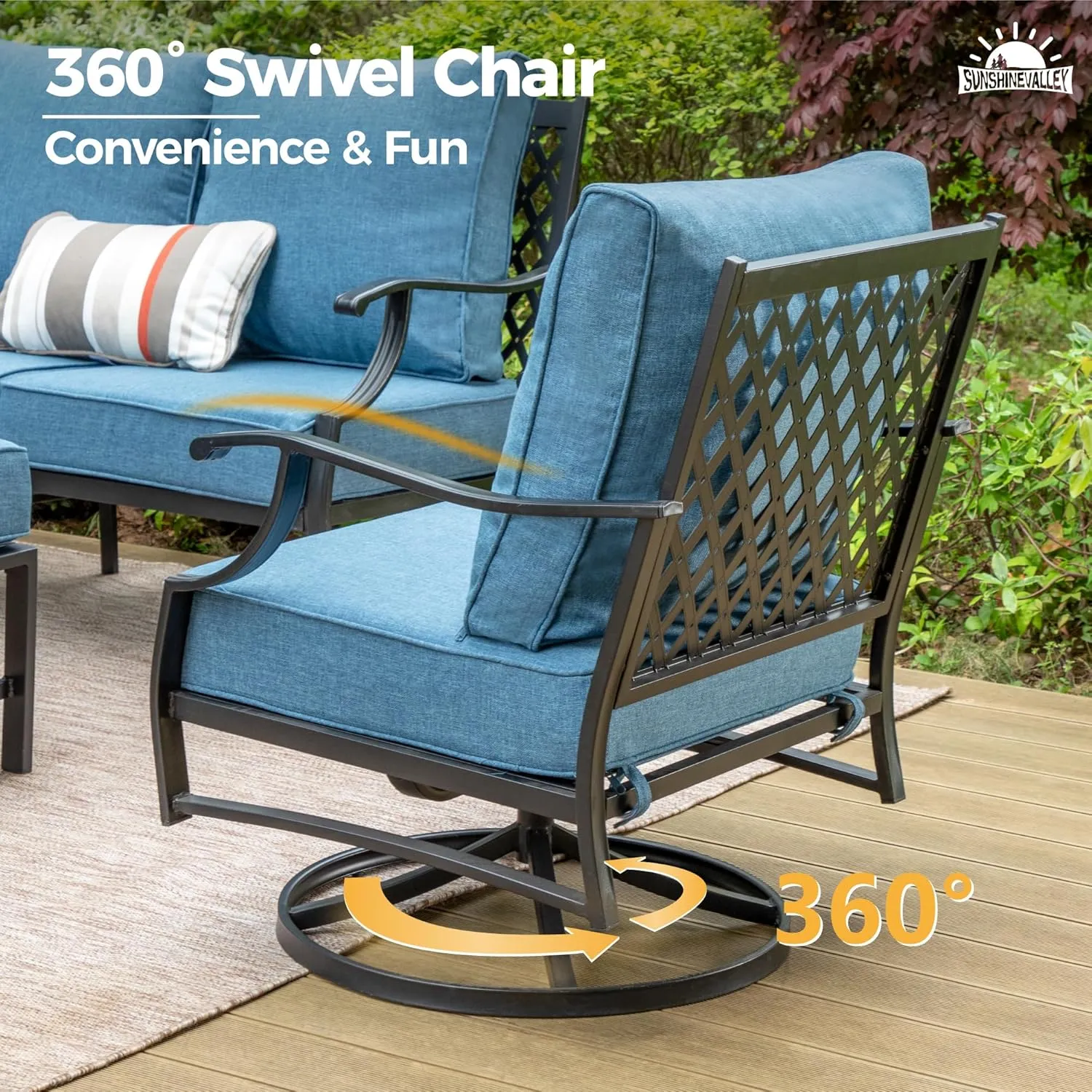 Metal Outdoor Swivel Patio Chairs Set of 2 with 5.75" Extra Thick Cushion, 2 Piece High Back Swivel Rocker Patio Chairs Outdoor Furniture Seating for Deck Balcony Front Porch, Navy