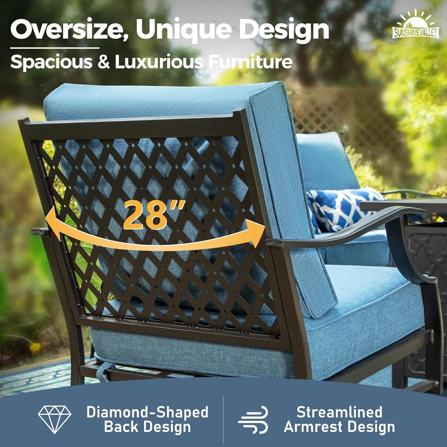 Metal Outdoor Swivel Patio Chairs Set of 2 with 5.75" Extra Thick Cushion, 2 Piece High Back Swivel Rocker Patio Chairs Outdoor Furniture Seating for Deck Balcony Front Porch, Navy