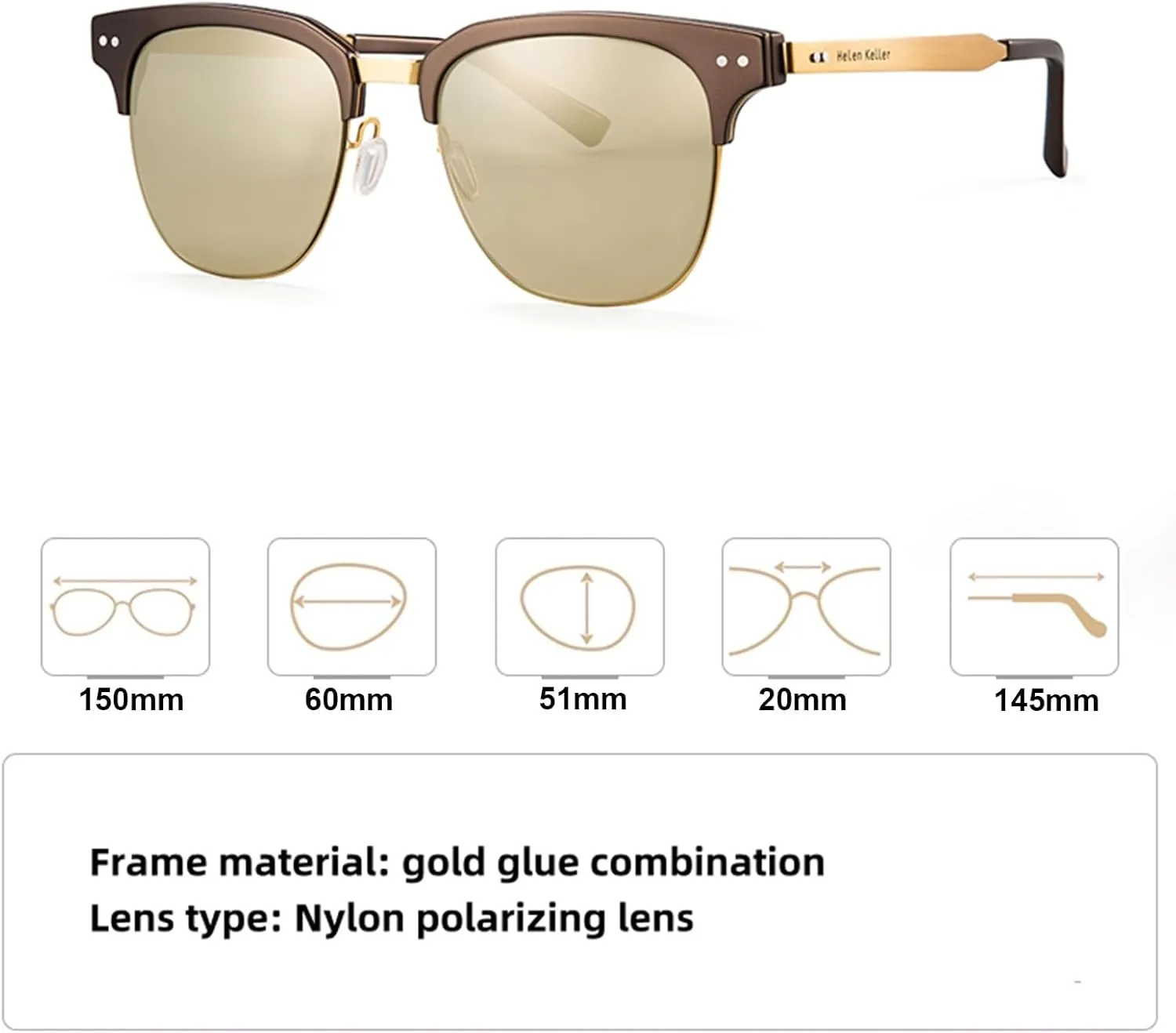 Metal Polarized Sunglasses Men Semi Rimless Frame Wayfarer Sun Glasses Horn Rimmed Shades Driving UV Blocking
