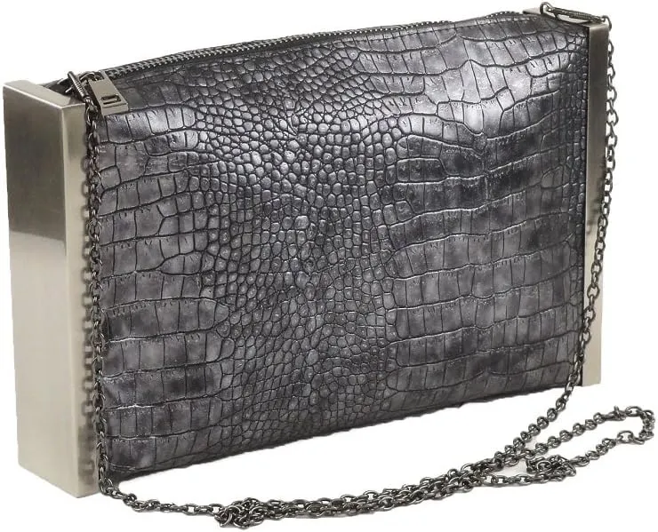 Metallic Alligator Print with Metal Frame Clutch Bag