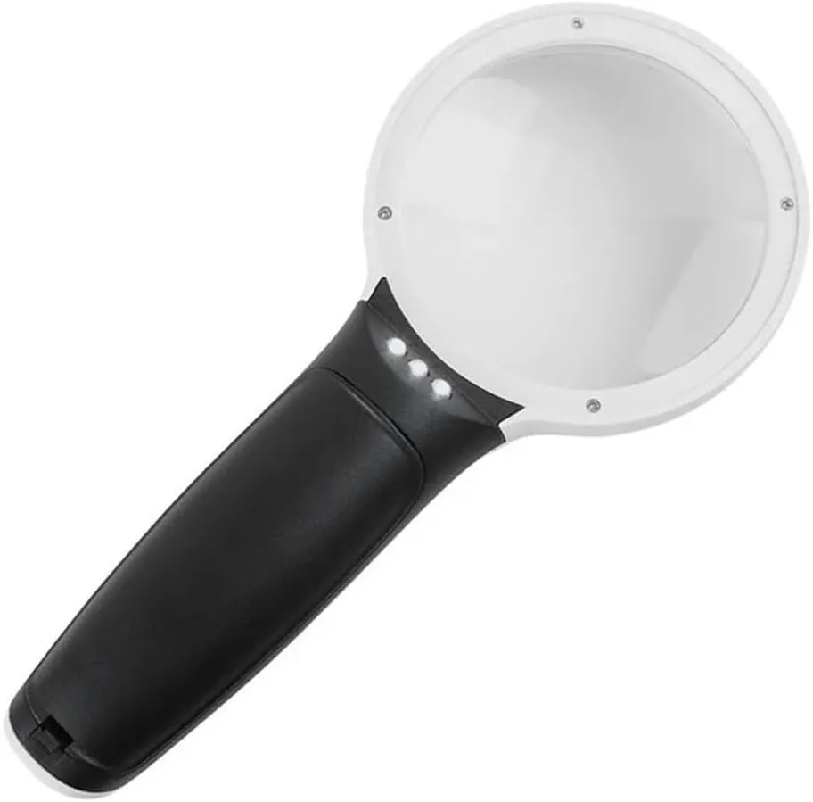 Microscope Accessories Kit Handheld 10X Illuminated Magnifier 75mm Large Area Magnifying Glass with LED Lights Optical Reading Loupe Microscope Slides