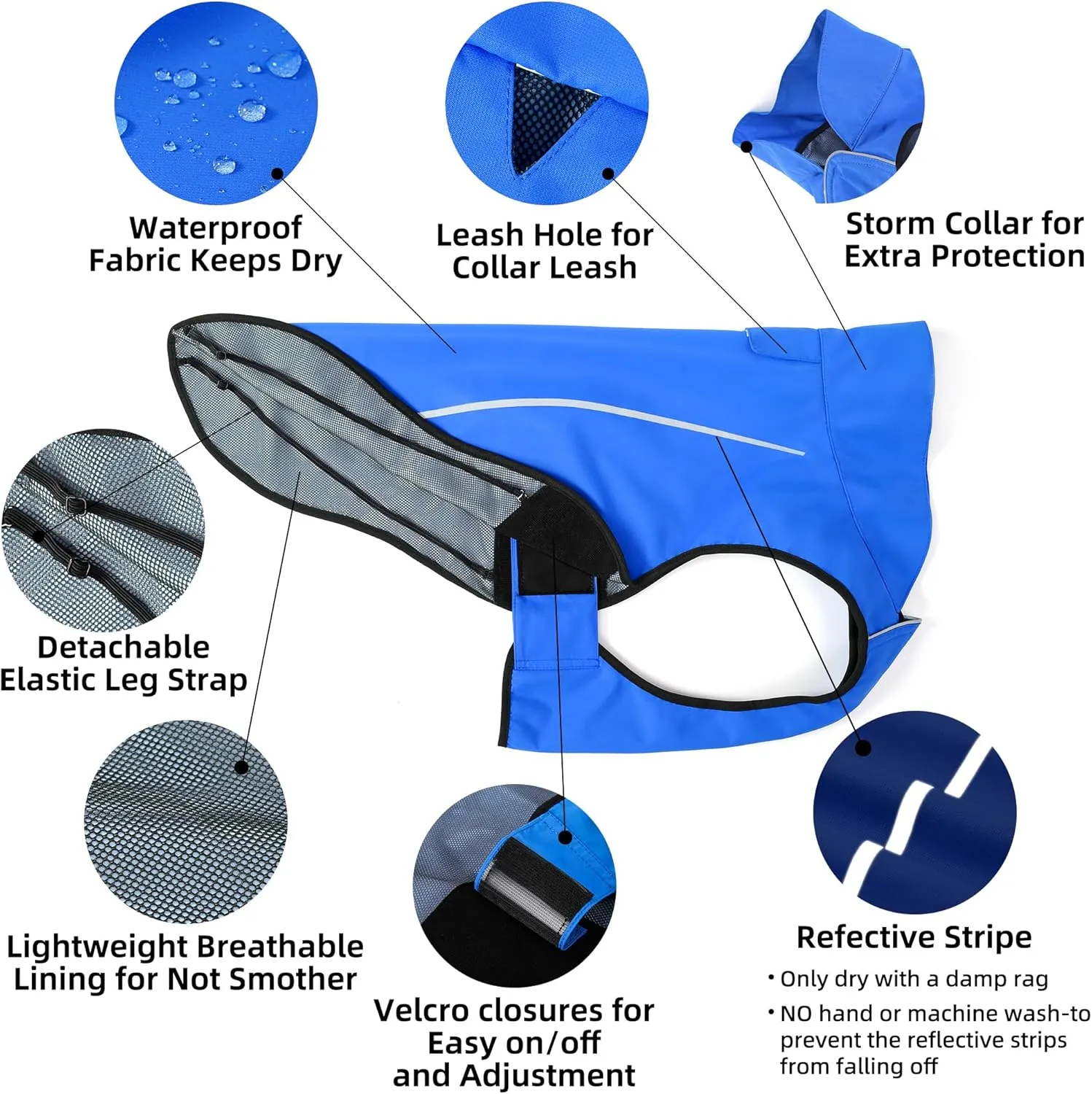 Mile High Life Dog Raincoat, Adjustable Waterproof Reflective Rain Jacket for Small Medium Large Dogs, Lightweight Breathable Pet Rain Coat with Leash Hole(Blue,XXS Chest 16-19")