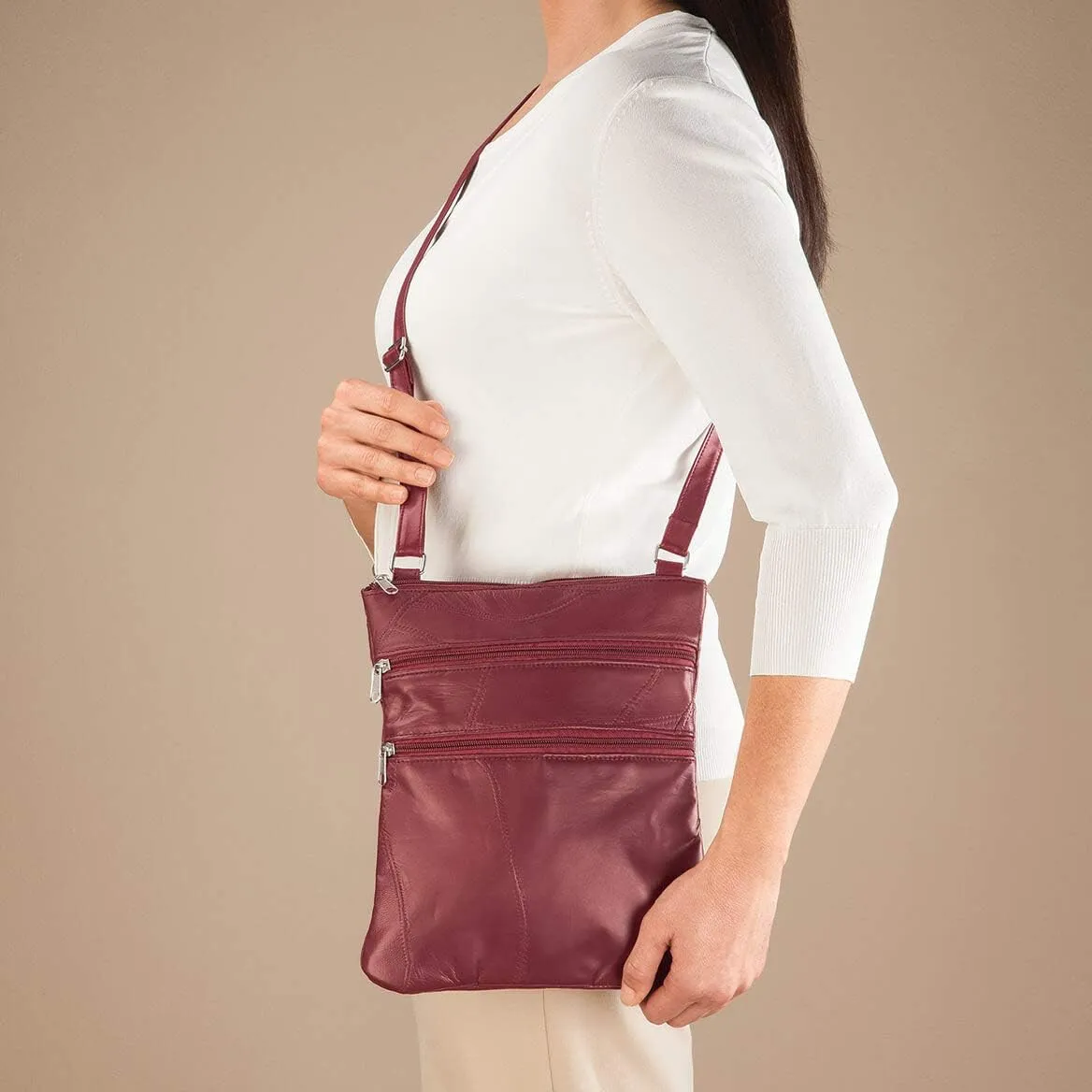 Miles Kimball RFID Lambskin Patch Leather Crossbody Bag
