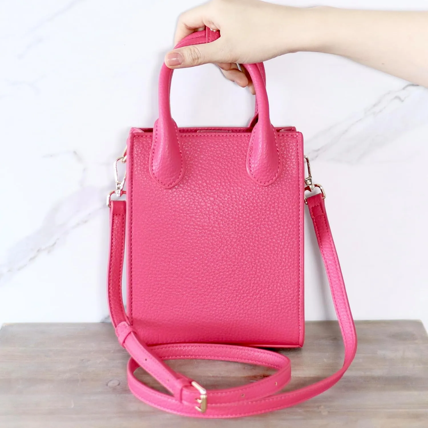 Mini Tote Crossbody Bag, Purse for Women and Girls with Adjustable Strap, Cardholder Pocket | Pebble Grain Vegan Leather