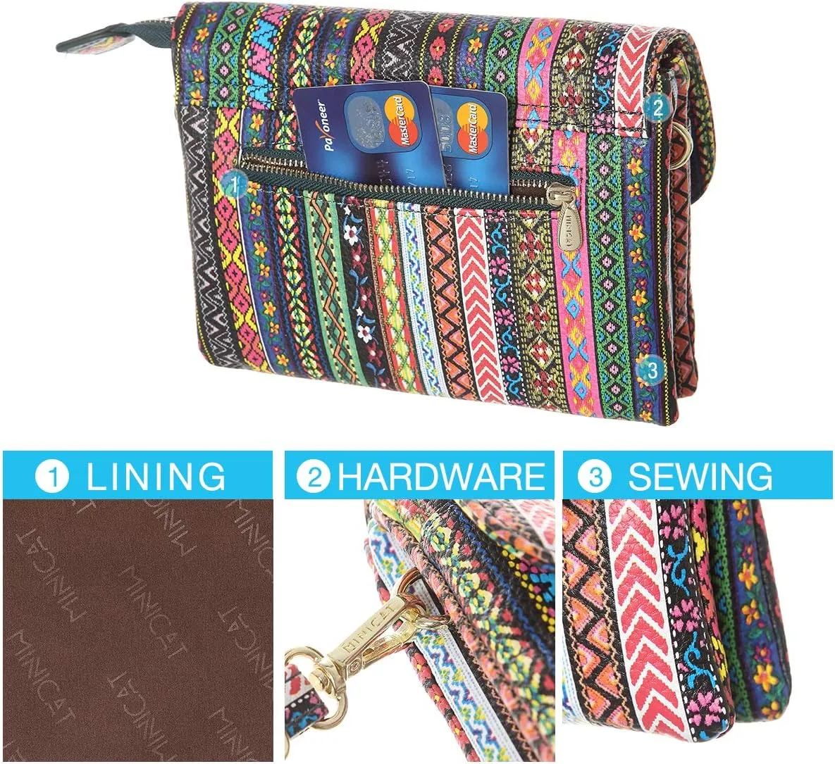 MINICAT Roomy Pockets Small Crossbody Bags Cell Phone Sling Bag Wallet Purses for Women
