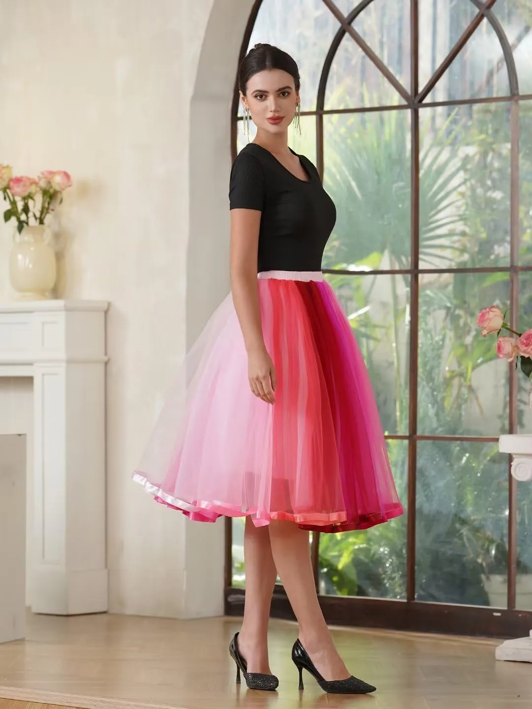 MisShow Womens Rainbow Tutu Skirt Layered Tulle Skirt Girls Colorful Halloween Costumes Tutu