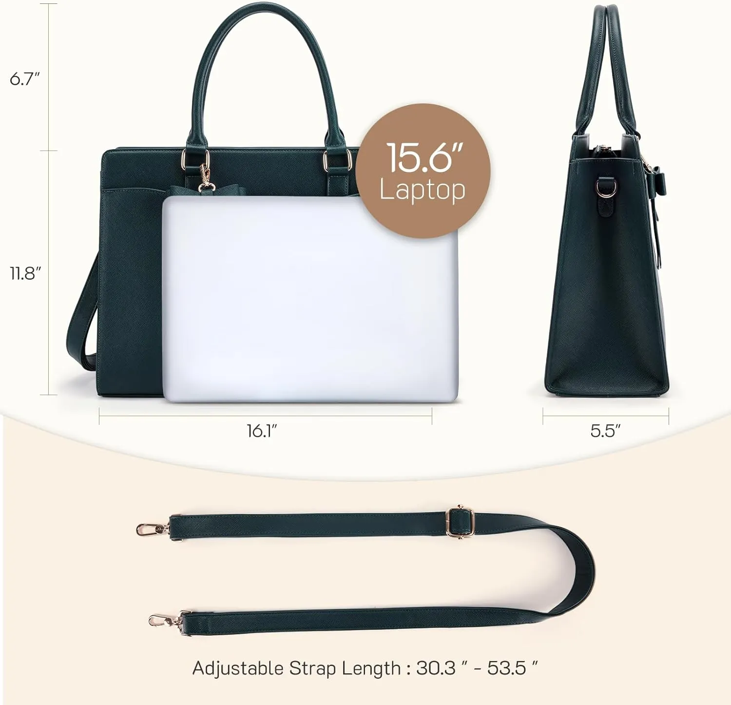 Missnine Laptop Tote Bag for Women 15.6 Inch Leather Work Bags Teacher Computer Purse Briefcase Handbag for Office, Travel