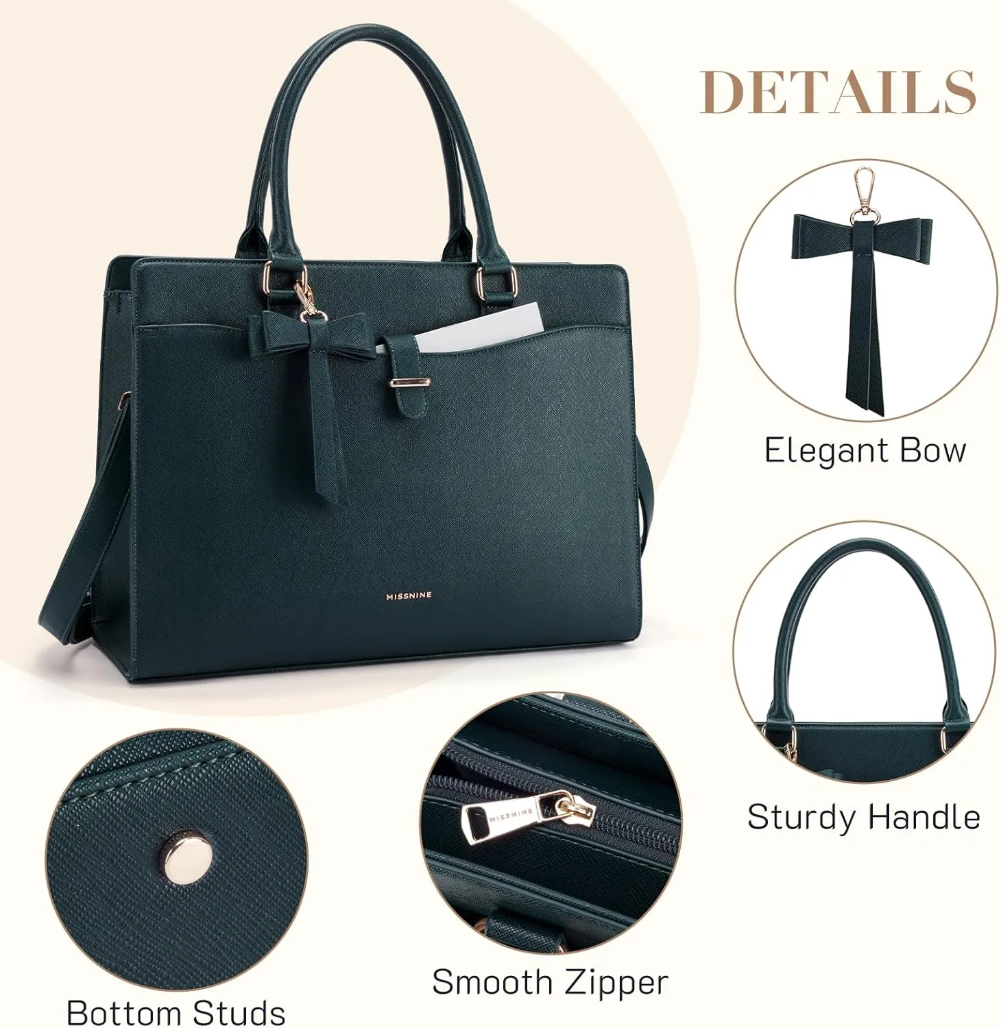 Missnine Laptop Tote Bag for Women 15.6 Inch Leather Work Bags Teacher Computer Purse Briefcase Handbag for Office, Travel