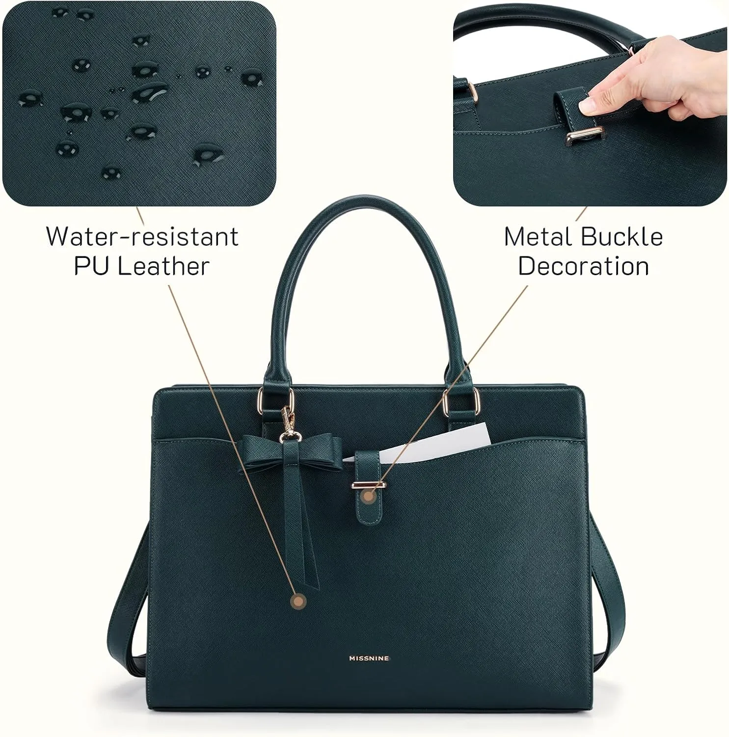 Missnine Laptop Tote Bag for Women 15.6 Inch Leather Work Bags Teacher Computer Purse Briefcase Handbag for Office, Travel