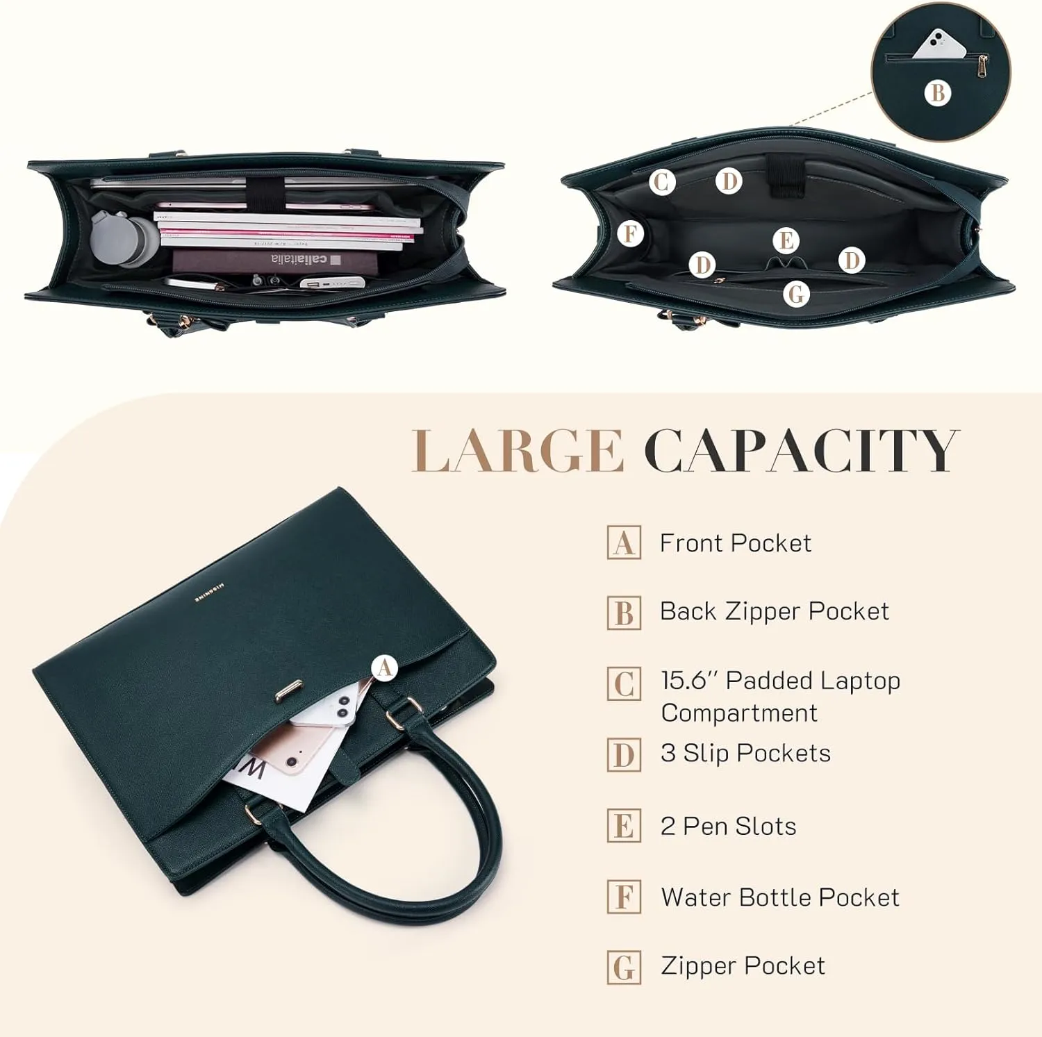 Missnine Laptop Tote Bag for Women 15.6 Inch Leather Work Bags Teacher Computer Purse Briefcase Handbag for Office, Travel