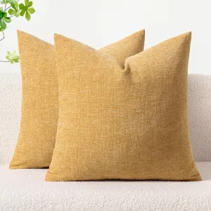 MIULEE Pack of 2 Couch Throw Pillow Covers 18x18 Inch Soft Beige Yellow Chenille Pillow Covers for Sofa Living Room Solid Dyed Pillow Cases