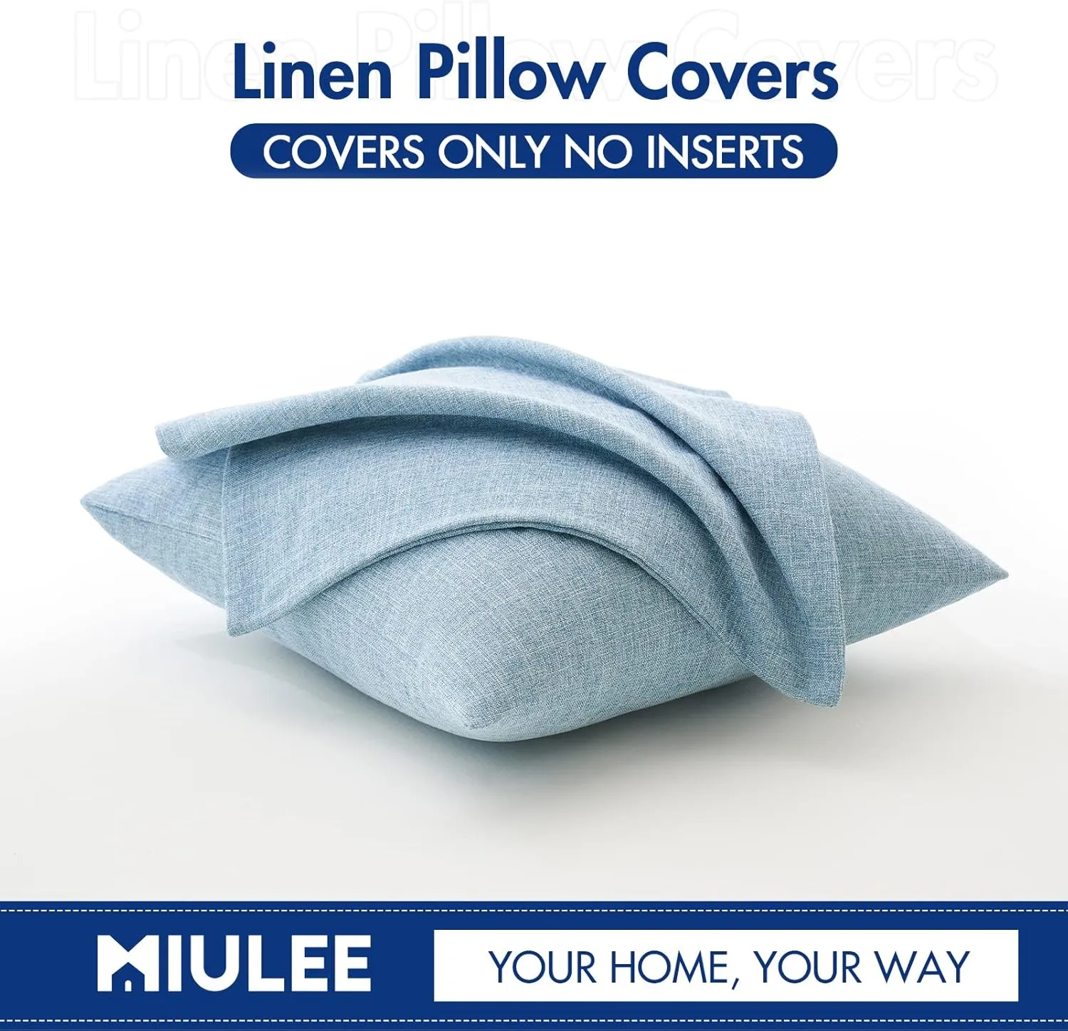 MIULEE Pack of 2 Decorative Linen Burlap Coastal Pillow Covers Farmhouse Boho Accent Pillowcases for Sofa Car Couch Bedroom Living Room Decor 20x20 Inch Light Blue