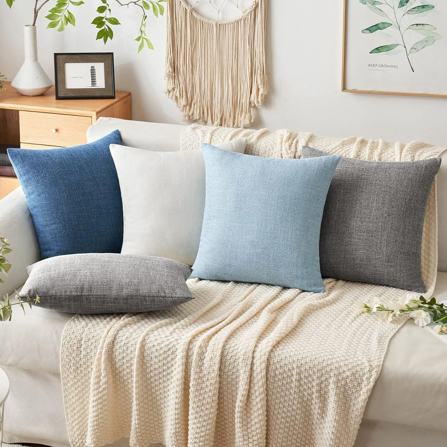 MIULEE Pack of 2 Decorative Linen Burlap Coastal Pillow Covers Farmhouse Boho Accent Pillowcases for Sofa Car Couch Bedroom Living Room Decor 20x20 Inch Light Blue