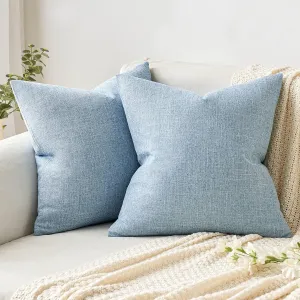 MIULEE Pack of 2 Decorative Linen Burlap Coastal Pillow Covers Farmhouse Boho Accent Pillowcases for Sofa Car Couch Bedroom Living Room Decor 20x20 Inch Light Blue