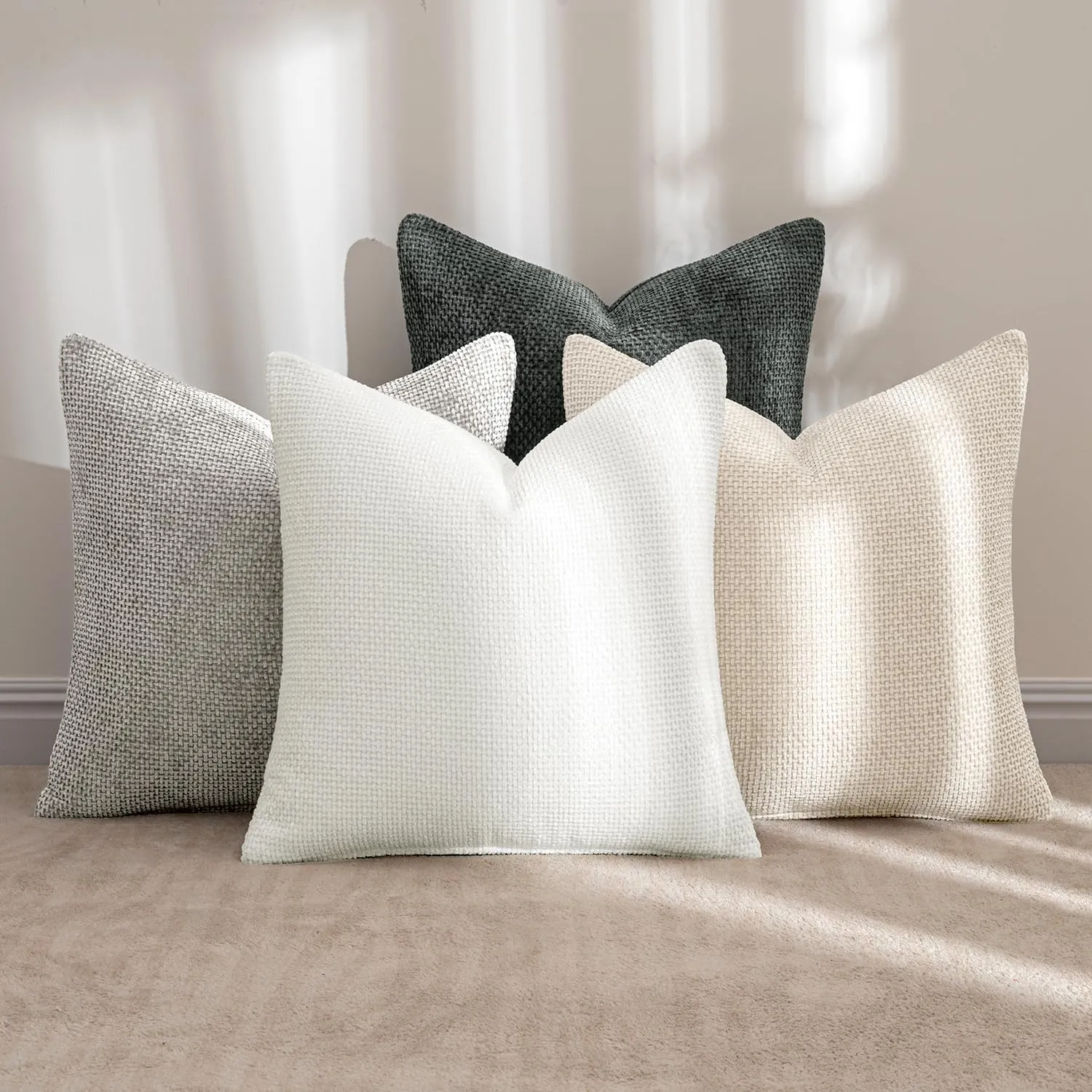 MIULEE Pack of 4 Couch Throw Pillow Covers 18x18 Inch Gray Soft Decorative Chenille Pillow Covers Farmhouse Accent Cushion Covers for Boho Home Decor Sofa Bedroom Living Room