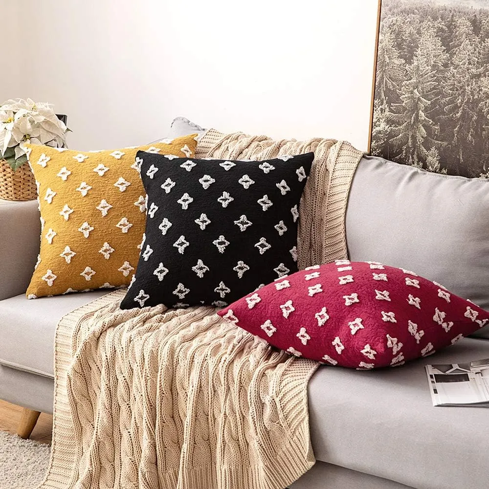 MIULEE Set of 2 Decorative Throw Pillow Covers Rhombic Jacquard Pillowcase Soft Square Cushion Case for Summer Couch Sofa Bed Bedroom Car Living Room, 18x18 Inch, Black