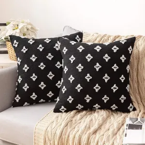 MIULEE Set of 2 Decorative Throw Pillow Covers Rhombic Jacquard Pillowcase Soft Square Cushion Case for Summer Couch Sofa Bed Bedroom Car Living Room, 18x18 Inch, Black