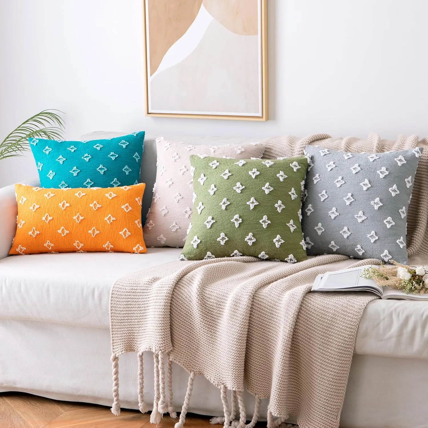 MIULEE Set of 2 Sage Green Decorative Throw Pillow Covers Rhombic Jacquard Pillowcase Soft Square Cushion Case for Spring Summer Couch Sofa Bed Bedroom Living Room 18x18 Inch