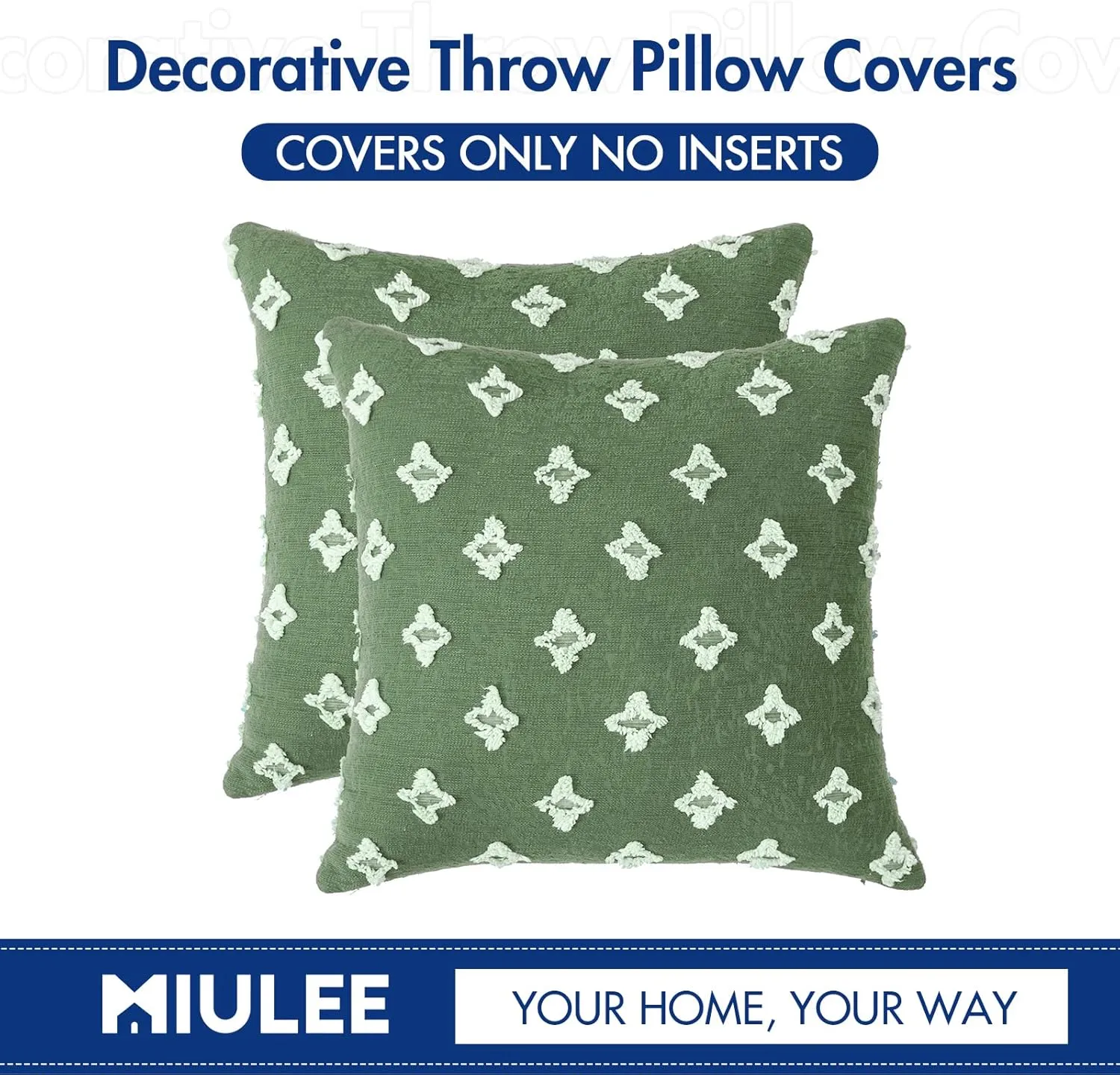 MIULEE Set of 2 Sage Green Decorative Throw Pillow Covers Rhombic Jacquard Pillowcase Soft Square Cushion Case for Spring Summer Couch Sofa Bed Bedroom Living Room 18x18 Inch