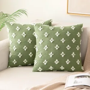 MIULEE Set of 2 Sage Green Decorative Throw Pillow Covers Rhombic Jacquard Pillowcase Soft Square Cushion Case for Spring Summer Couch Sofa Bed Bedroom Living Room 18x18 Inch