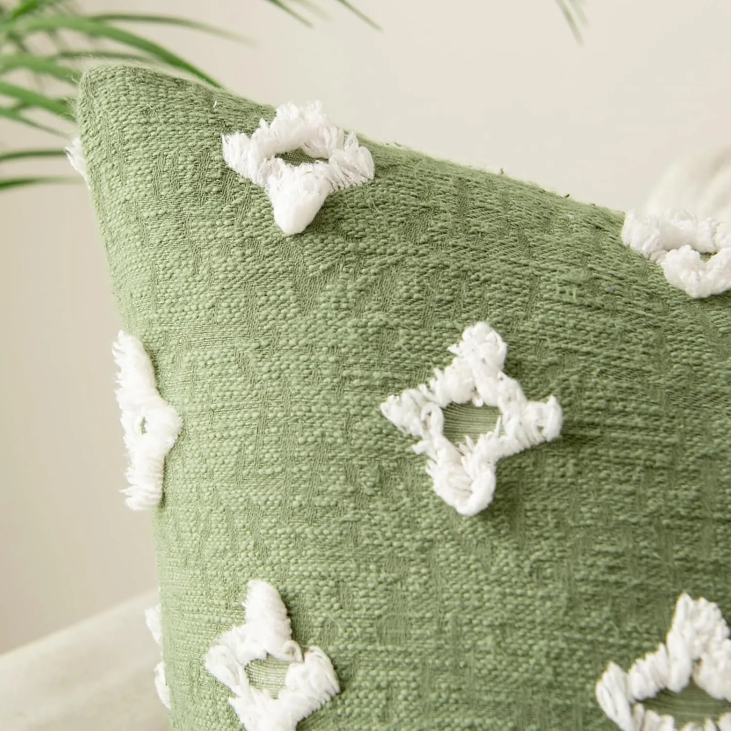 MIULEE Set of 2 Sage Green Decorative Throw Pillow Covers Rhombic Jacquard Pillowcase Soft Square Cushion Case for Spring Summer Couch Sofa Bed Bedroom Living Room 18x18 Inch
