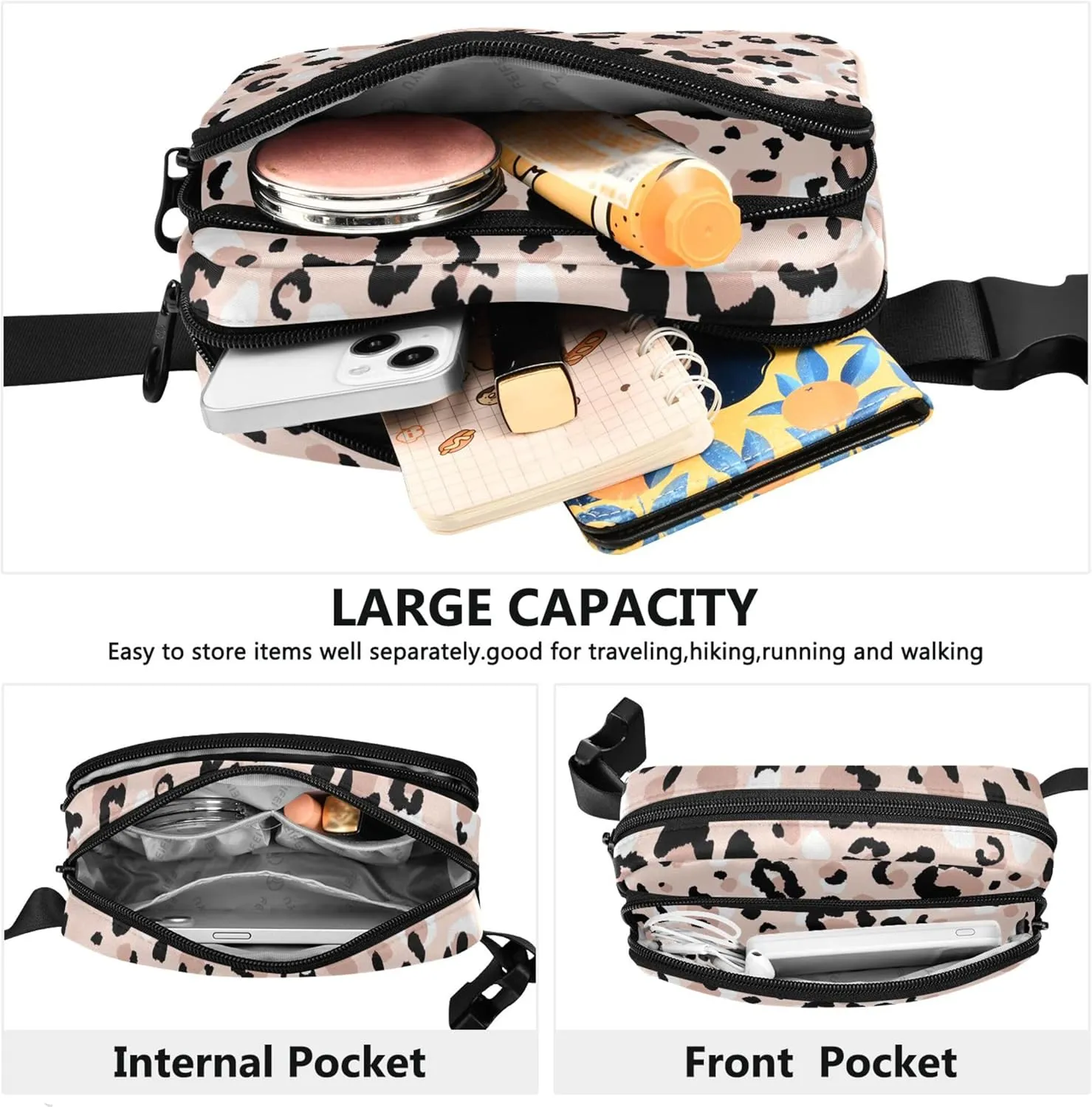 Modern Leopard Animals Cute Fanny Packs Women Hip Pouch Belt Bag Waterproof Funny Waist Pack for Women