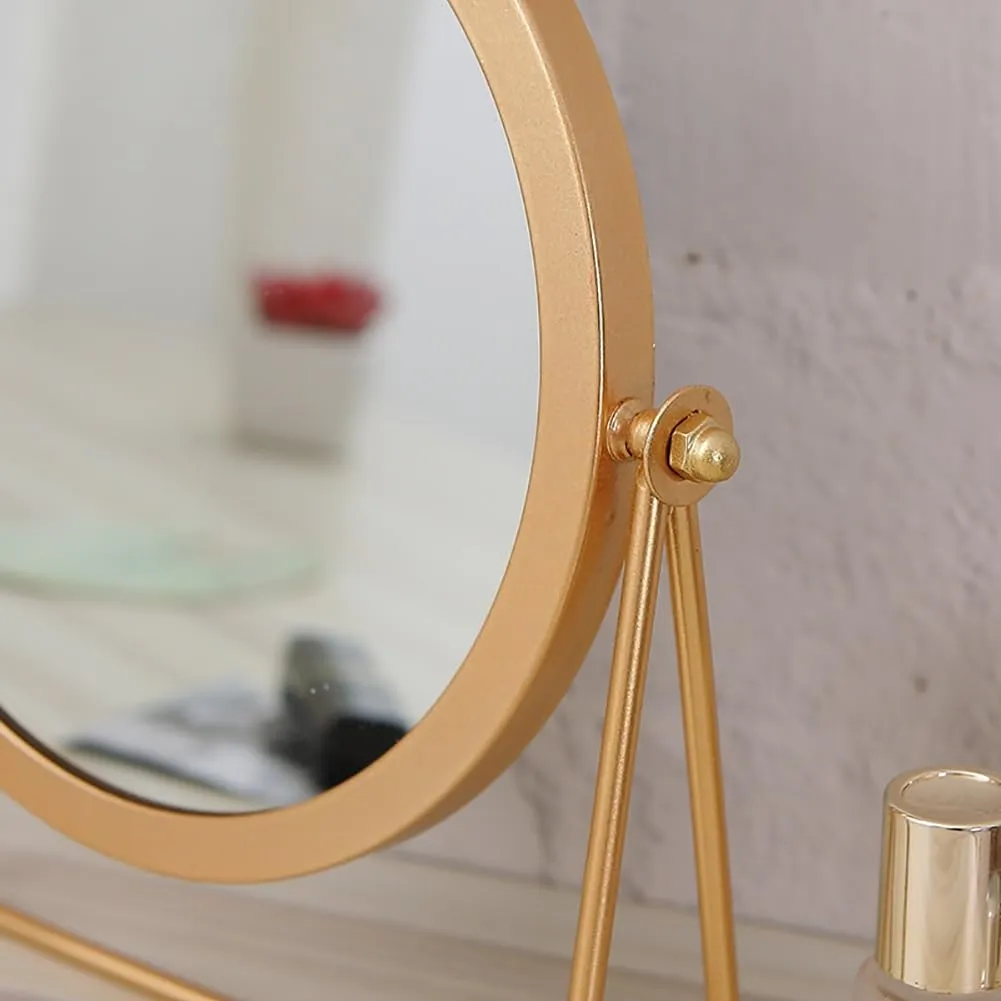 Modern Round Metal Makeup Mirror, Rotatable Desktop Mirror, Single Side Mirror for Dressing Table, Office(Black)
