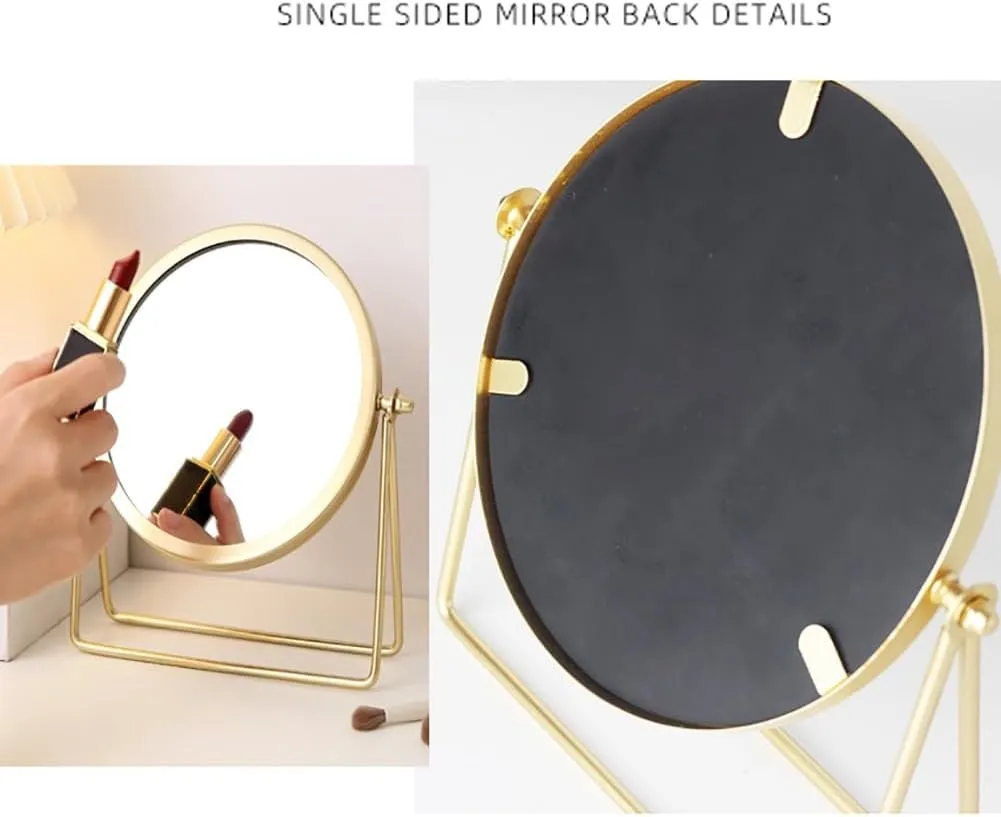 Modern Round Metal Makeup Mirror, Rotatable Desktop Mirror, Single Side Mirror for Dressing Table, Office(Black)