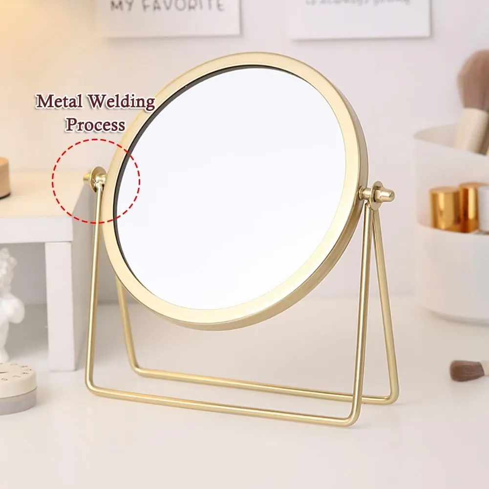 Modern Round Metal Makeup Mirror, Rotatable Desktop Mirror, Single Side Mirror for Dressing Table, Office(Black)