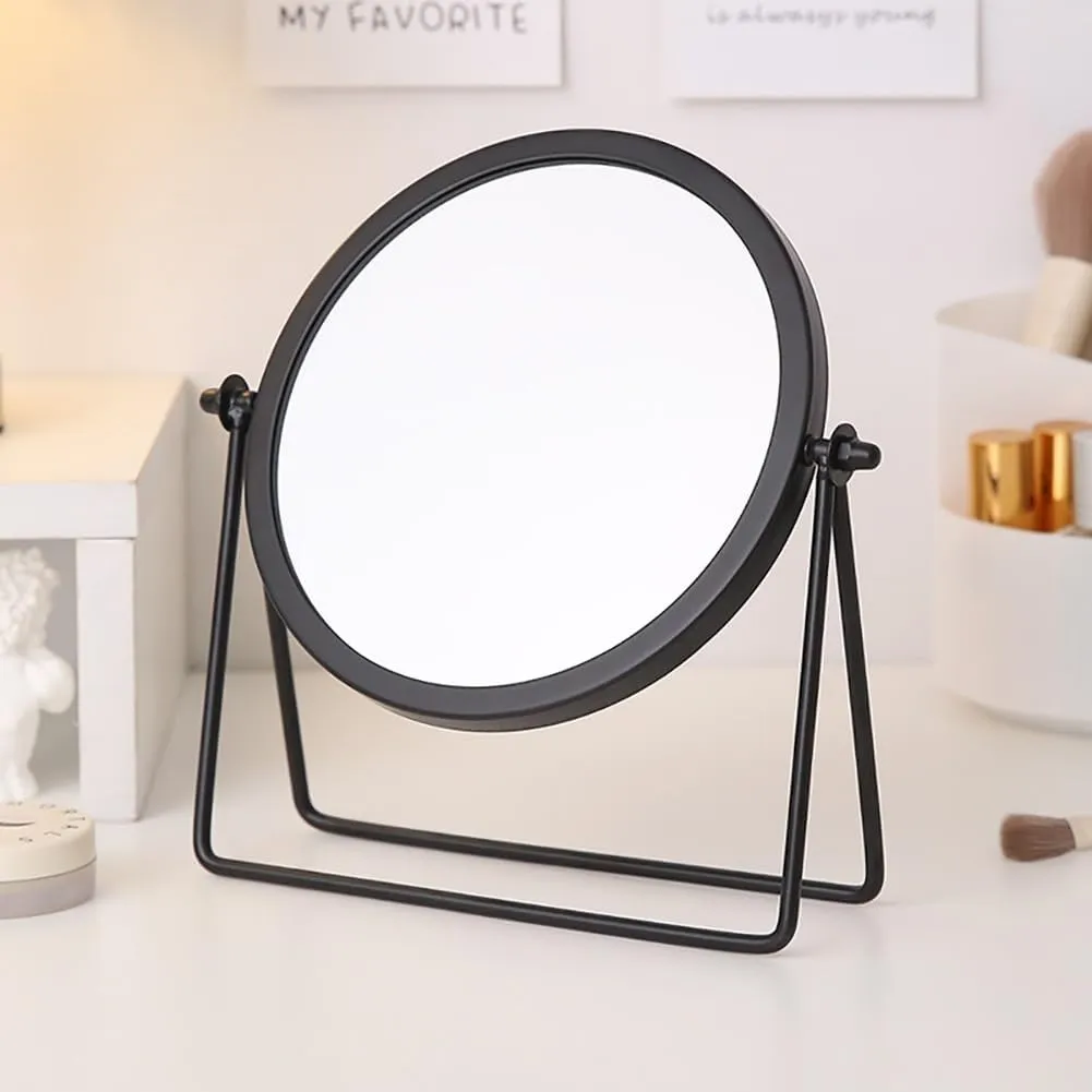 Modern Round Metal Makeup Mirror, Rotatable Desktop Mirror, Single Side Mirror for Dressing Table, Office(Black)