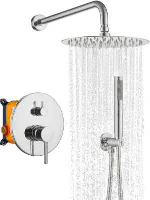 MONDAWE Round Shower Faucet Set, Wall Mounted Shower System 10 Inch Rainfall Shower Head with Handheld Combo, Chrome High Pressure Rainfall Shower Set -Valve Included