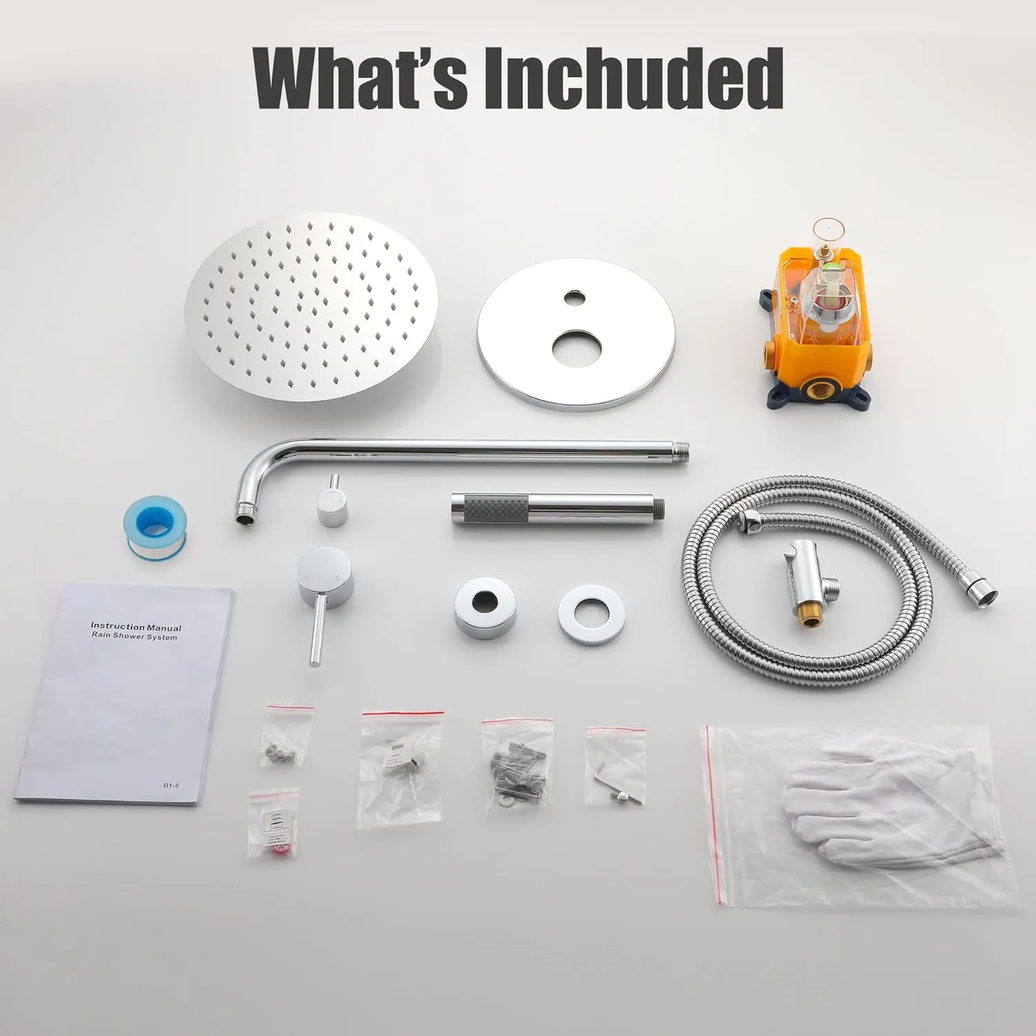 MONDAWE Round Shower Faucet Set, Wall Mounted Shower System 10 Inch Rainfall Shower Head with Handheld Combo, Chrome High Pressure Rainfall Shower Set -Valve Included