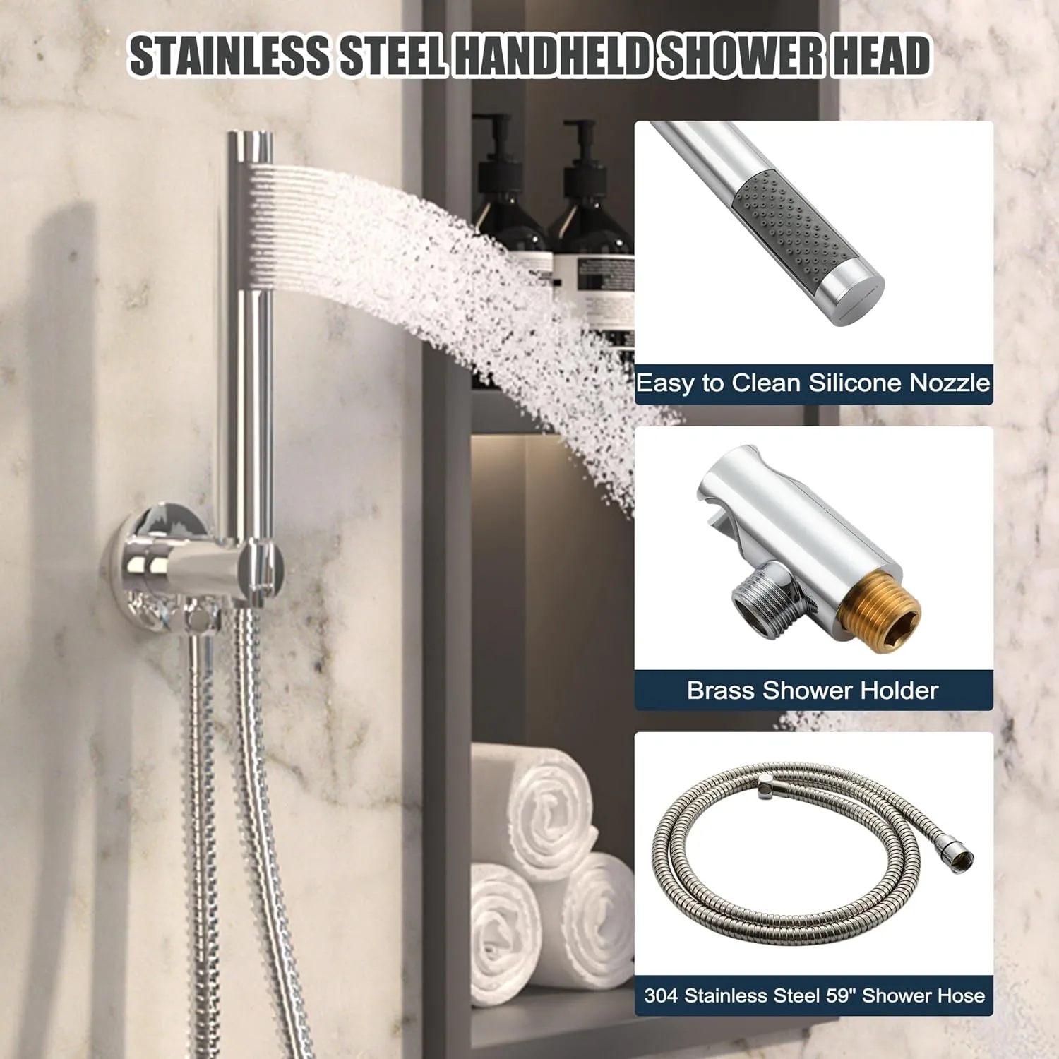 MONDAWE Round Shower Faucet Set, Wall Mounted Shower System 10 Inch Rainfall Shower Head with Handheld Combo, Chrome High Pressure Rainfall Shower Set -Valve Included