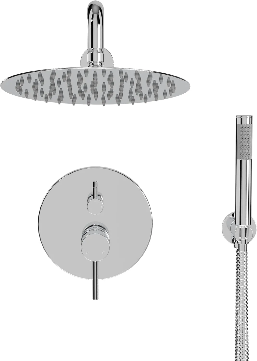 MONDAWE Round Shower Faucet Set, Wall Mounted Shower System 10 Inch Rainfall Shower Head with Handheld Combo, Chrome High Pressure Rainfall Shower Set -Valve Included