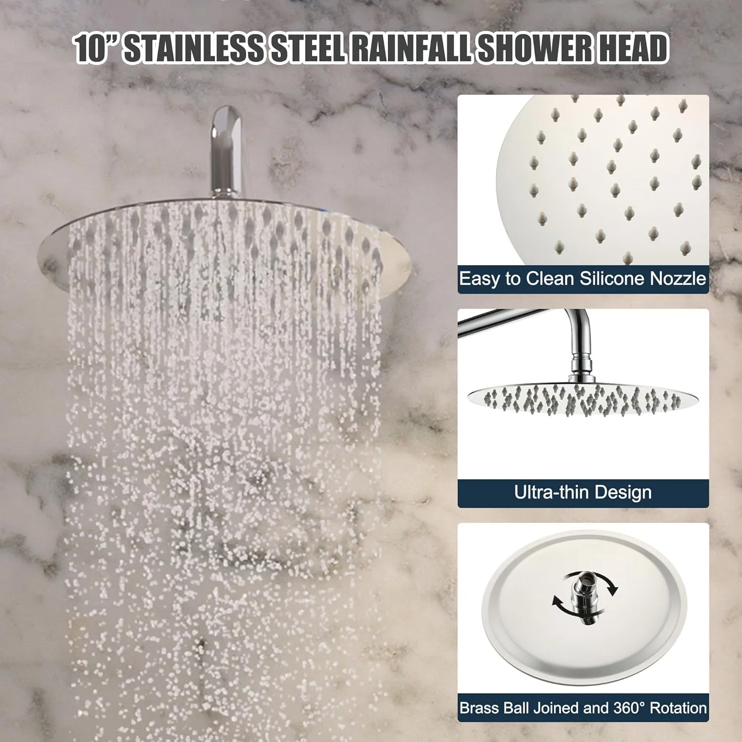 MONDAWE Round Shower Faucet Set, Wall Mounted Shower System 10 Inch Rainfall Shower Head with Handheld Combo, Chrome High Pressure Rainfall Shower Set -Valve Included
