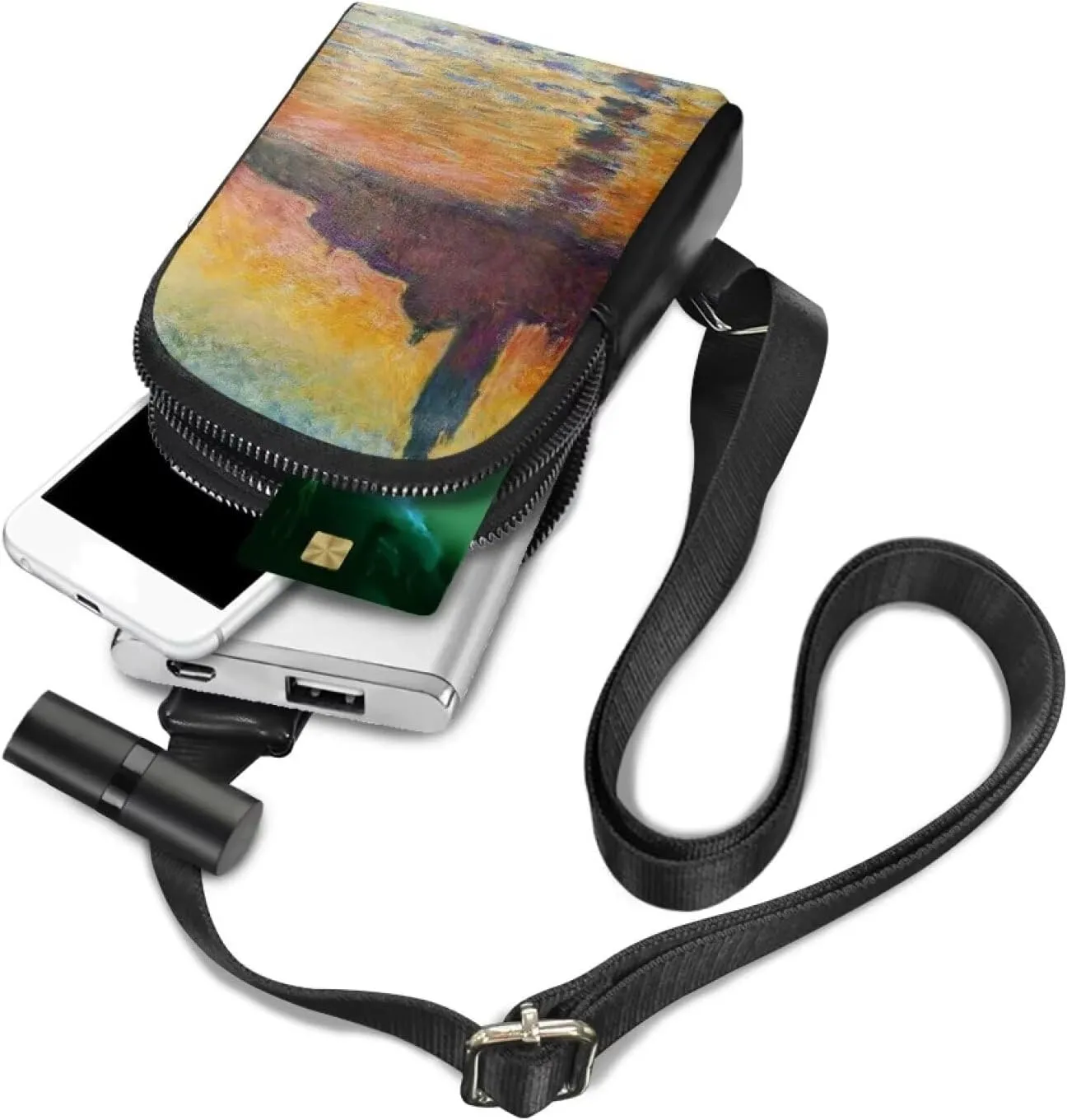 Monet Oil Painted Small Sling Backpack Crossbody Sling Bag for Women, Impressionism Painting Art Leather Fanny Pack Chest Bag for Travel, San Giorgio Maggiore at Dusk