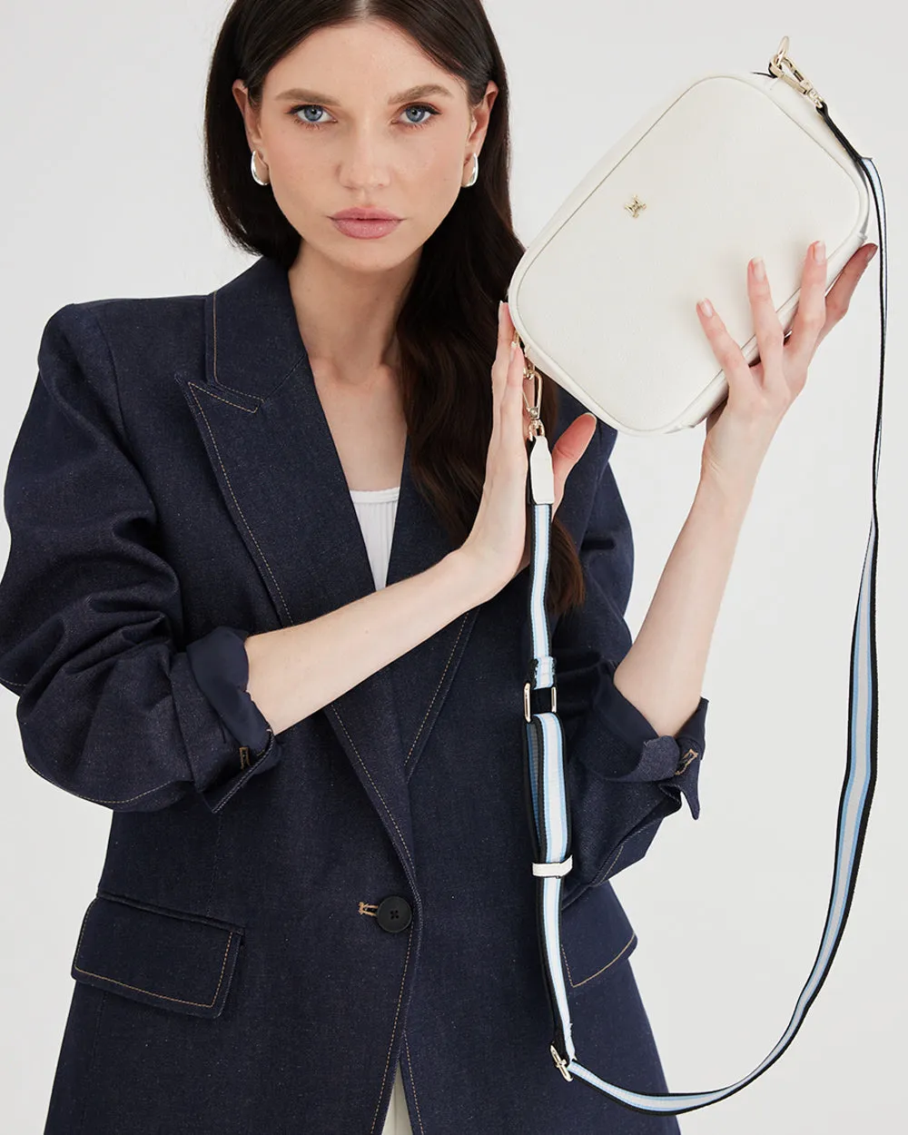 Monica Camera Crossbody Bag   Stripe Bag Strap