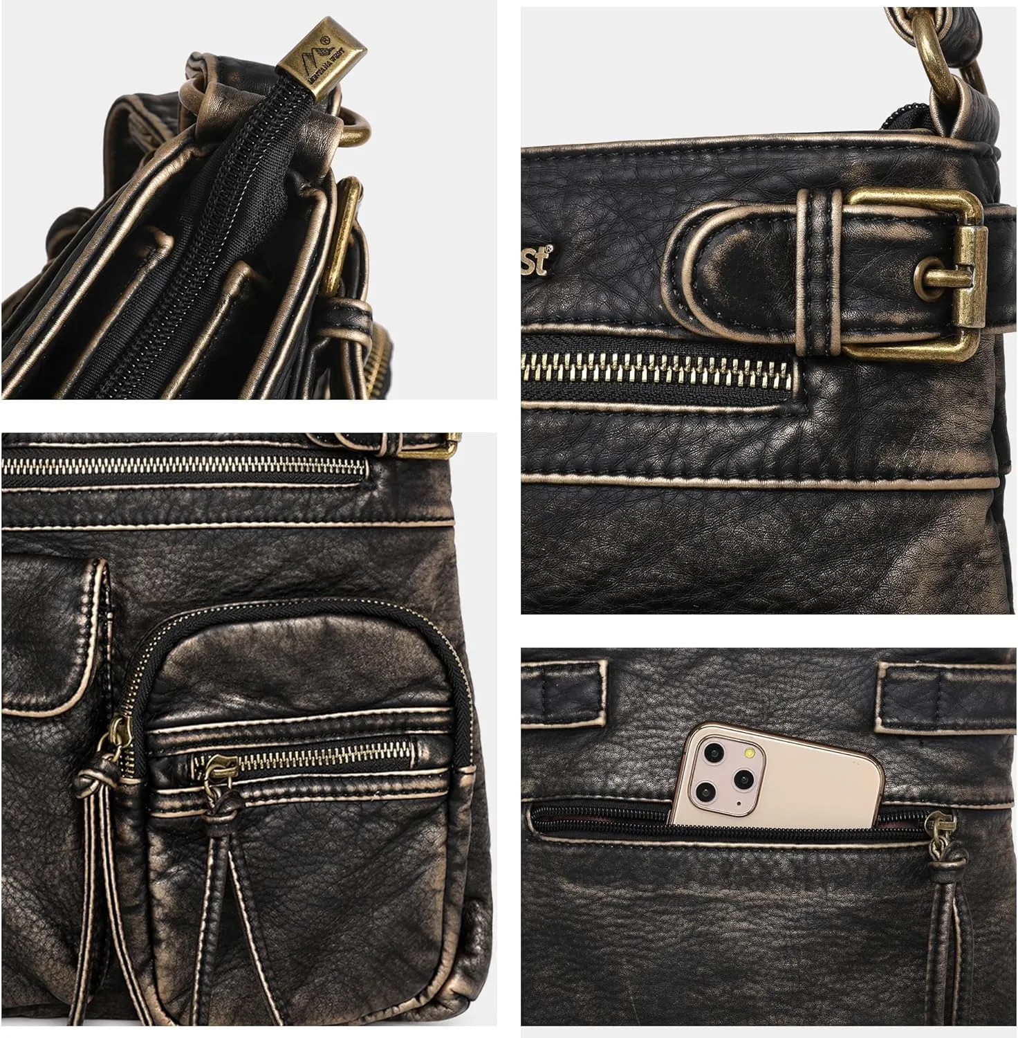 Montana West Crossbody Bag for Women Soft Washed Leather Multi Pocket crossbody handbags