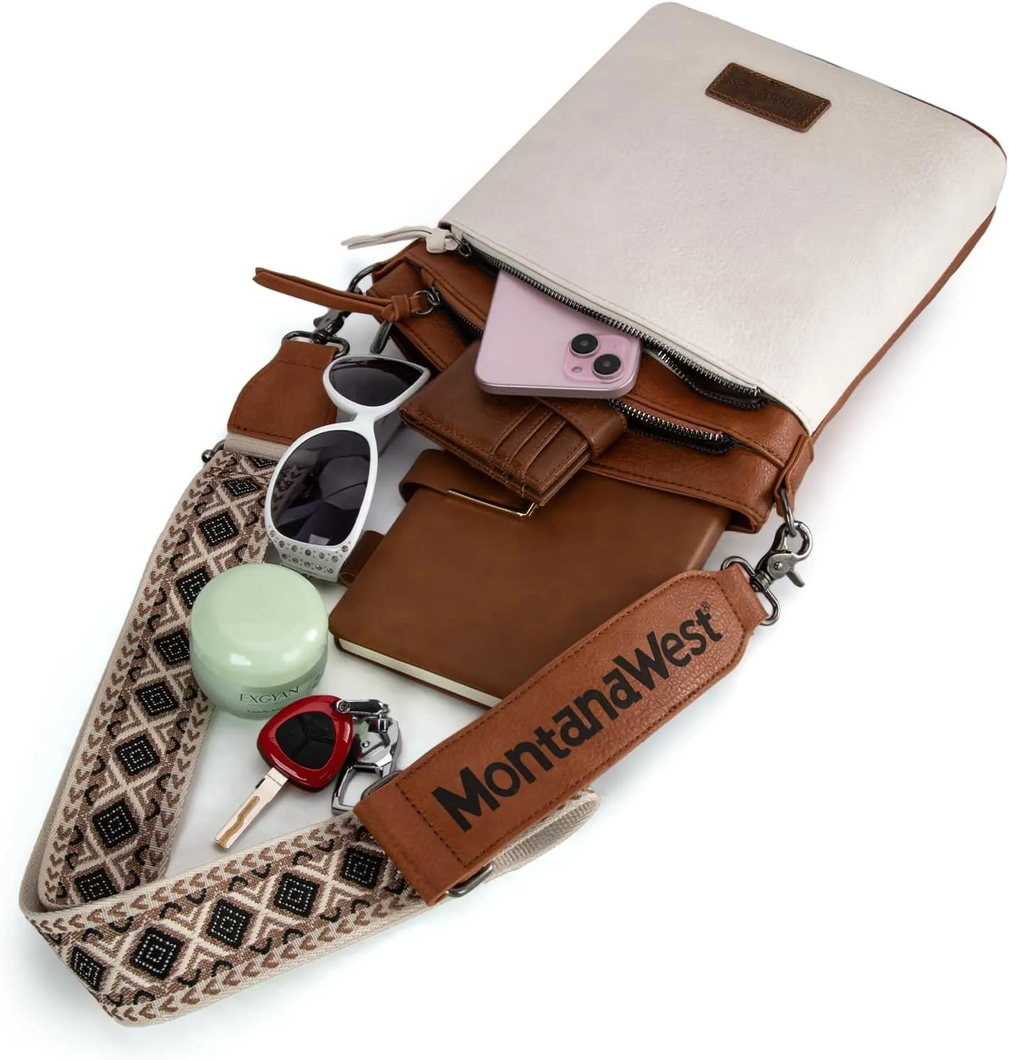Montana West Multi Zip Pocket Large Crossbody Bag With Guitar Strap