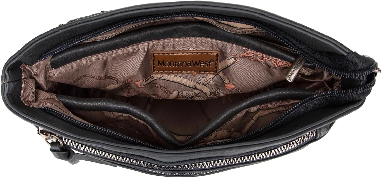 Montana West Multi Zip Pocket Large Crossbody Bag With Guitar Strap