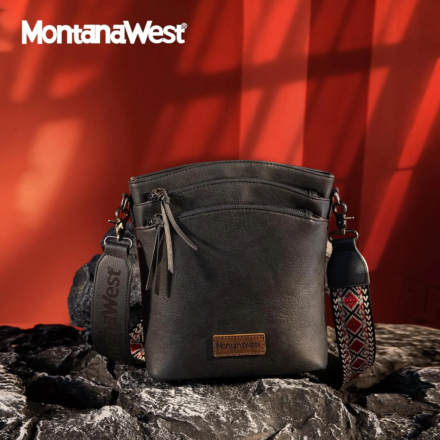 Montana West Multi Zip Pocket Large Crossbody Bag With Guitar Strap