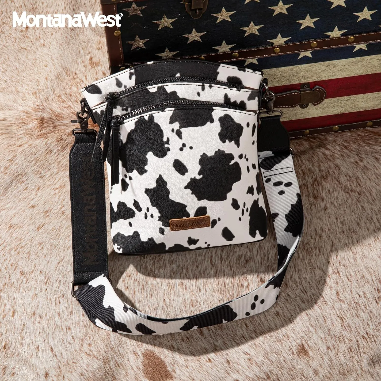 Montana West Multi Zip Pocket Large Crossbody Bag With Guitar Strap