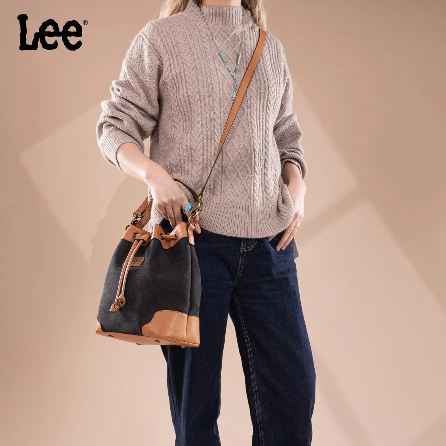 Montana West X Lee Bucket Bag for Women Drawstring Hobo Crossbody Bag with Detachable Straps