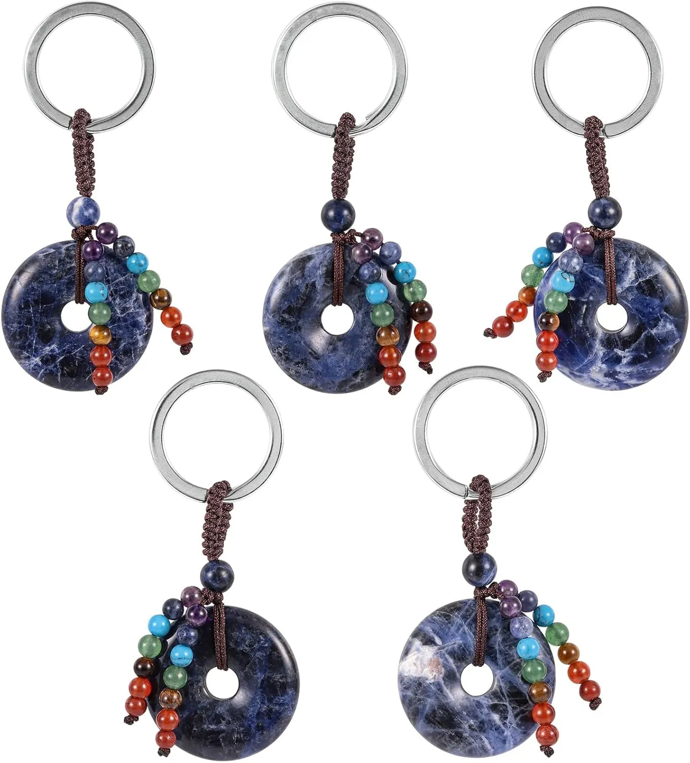 moonsix Crystal Peace Buckle Donut Keychain with 7 Chakra Beads Natural Reiki Healing Stones Keyring Charm Decor for Unisex