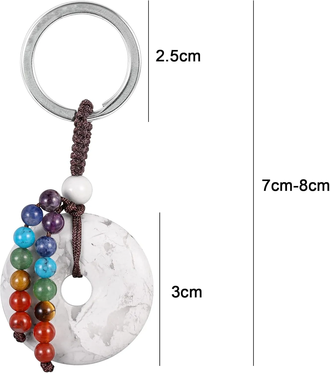 moonsix Crystal Peace Buckle Donut Keychain with 7 Chakra Beads Natural Reiki Healing Stones Keyring Charm Decor for Unisex