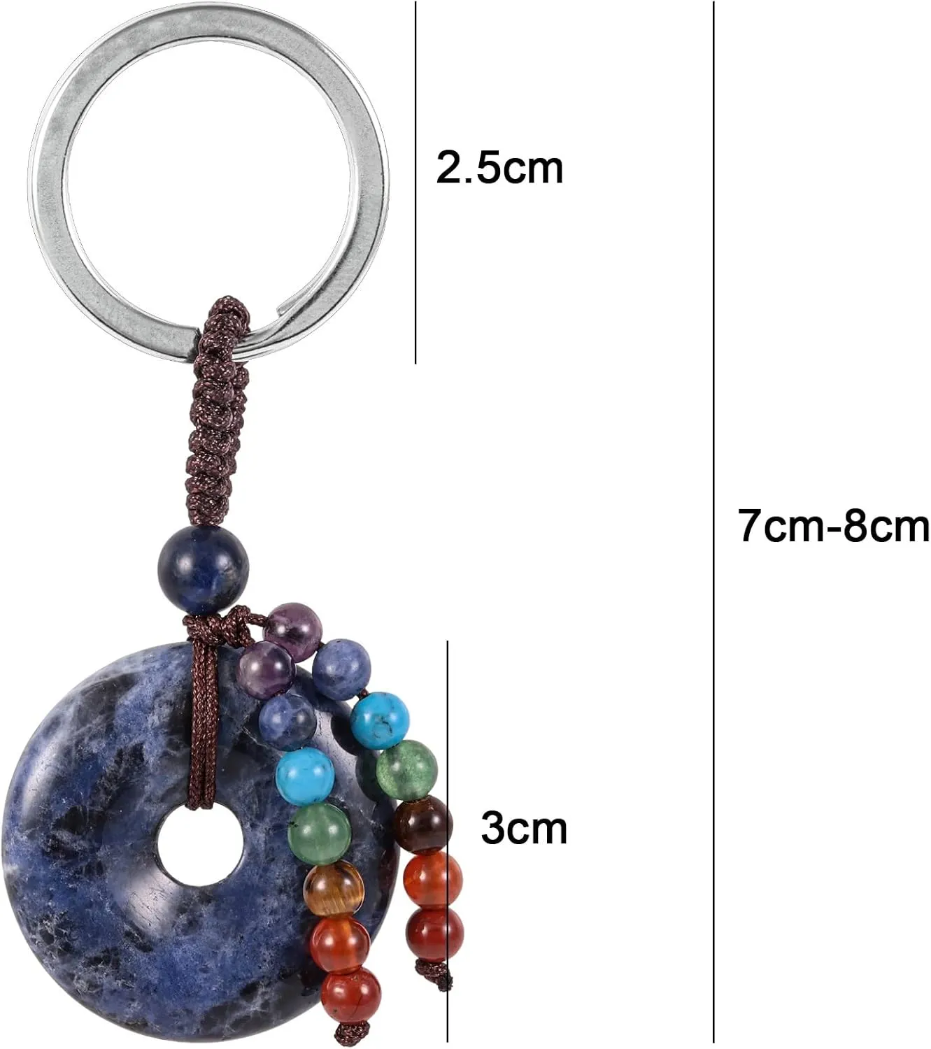 moonsix Crystal Peace Buckle Donut Keychain with 7 Chakra Beads Natural Reiki Healing Stones Keyring Charm Decor for Unisex