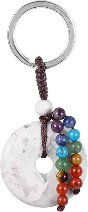 moonsix Crystal Peace Buckle Donut Keychain with 7 Chakra Beads Natural Reiki Healing Stones Keyring Charm Decor for Unisex